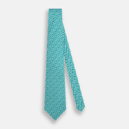 Turquoise Flower Patterned Silk Tie